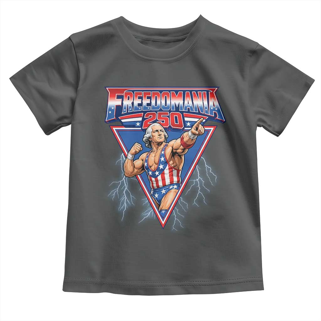 Freedomania 250 George Washington Wrestler Graphic Toddler T Shirt Funny Muscular President Lightning 1776 to 2026 Semiquincentennial