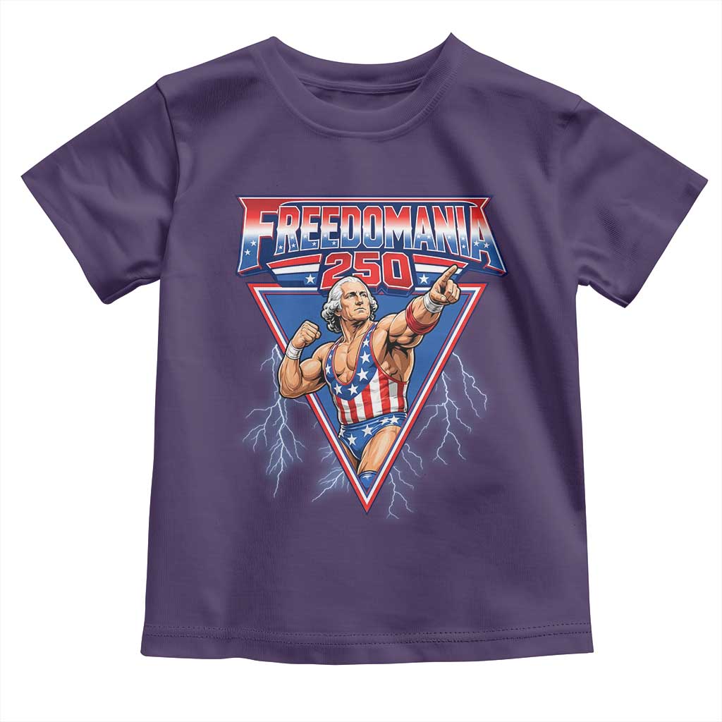 Freedomania 250 George Washington Wrestler Graphic Toddler T Shirt Funny Muscular President Lightning 1776 to 2026 Semiquincentennial