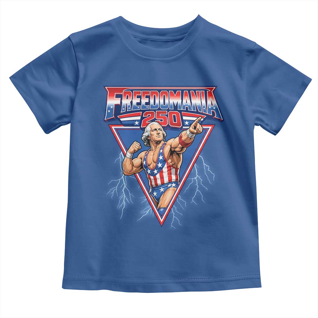 Freedomania 250 George Washington Wrestler Graphic Toddler T Shirt Funny Muscular President Lightning 1776 to 2026 Semiquincentennial