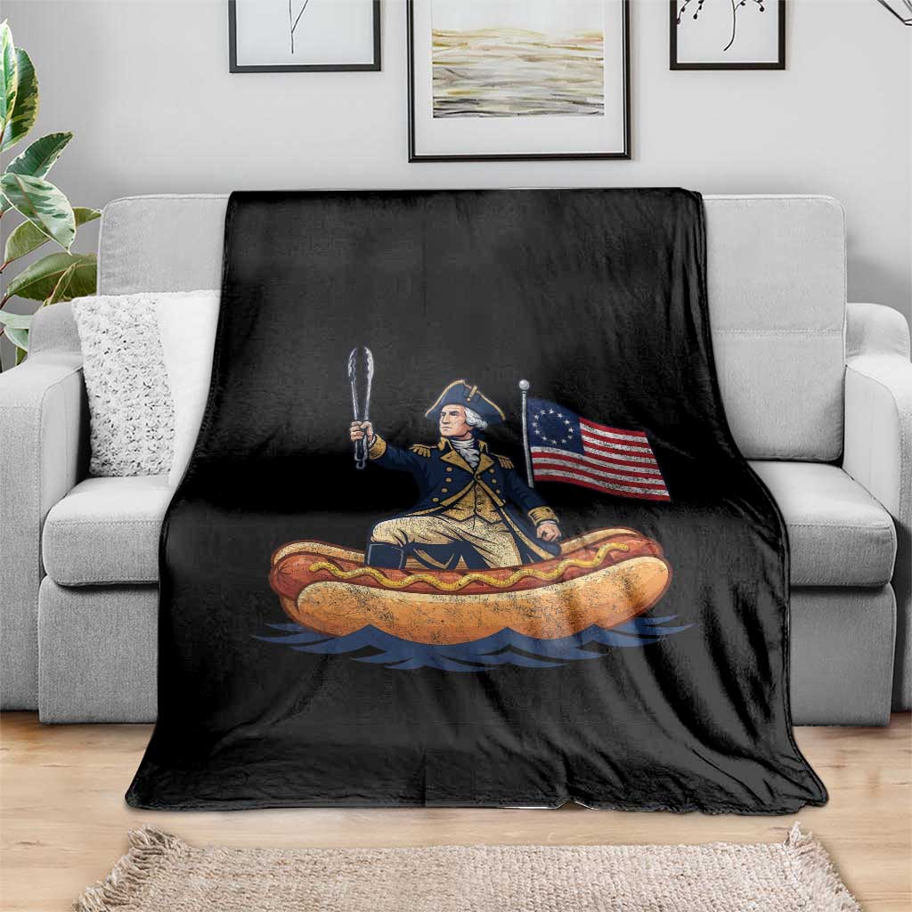 George Washington Crossing The Delaware on Hot Dog Boat Throw Blanket Funny BBQ Party 4th of July Graphic