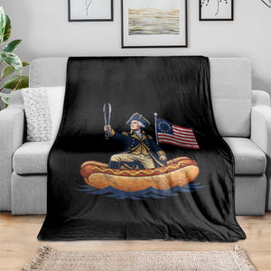 George Washington Crossing The Delaware on Hot Dog Boat Throw Blanket Funny BBQ Party 4th of July Graphic