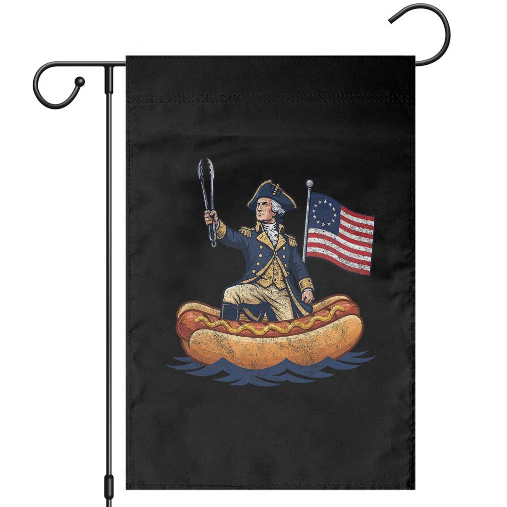 George Washington Crossing The Delaware on Hot Dog Boat Garden Flag Funny BBQ Party 4th of July Graphic
