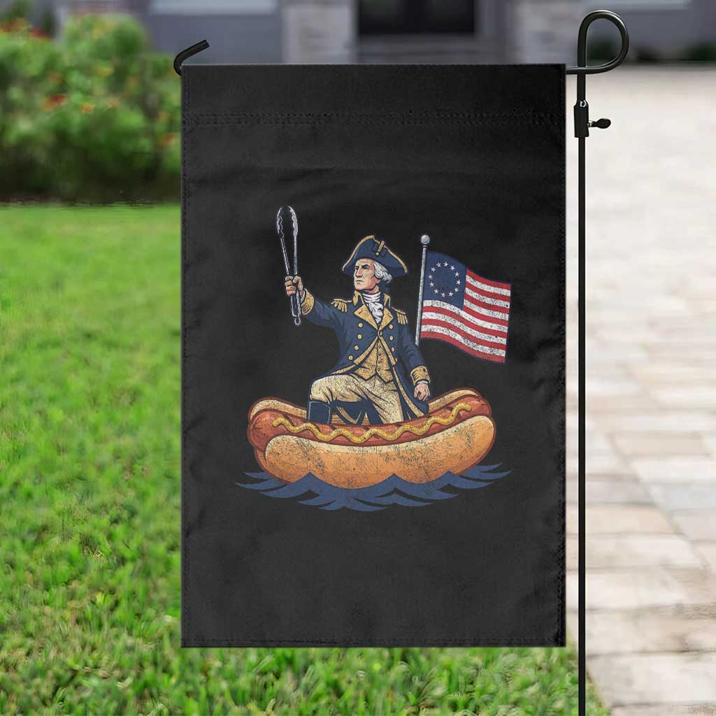 George Washington Crossing The Delaware on Hot Dog Boat Garden Flag Funny BBQ Party 4th of July Graphic
