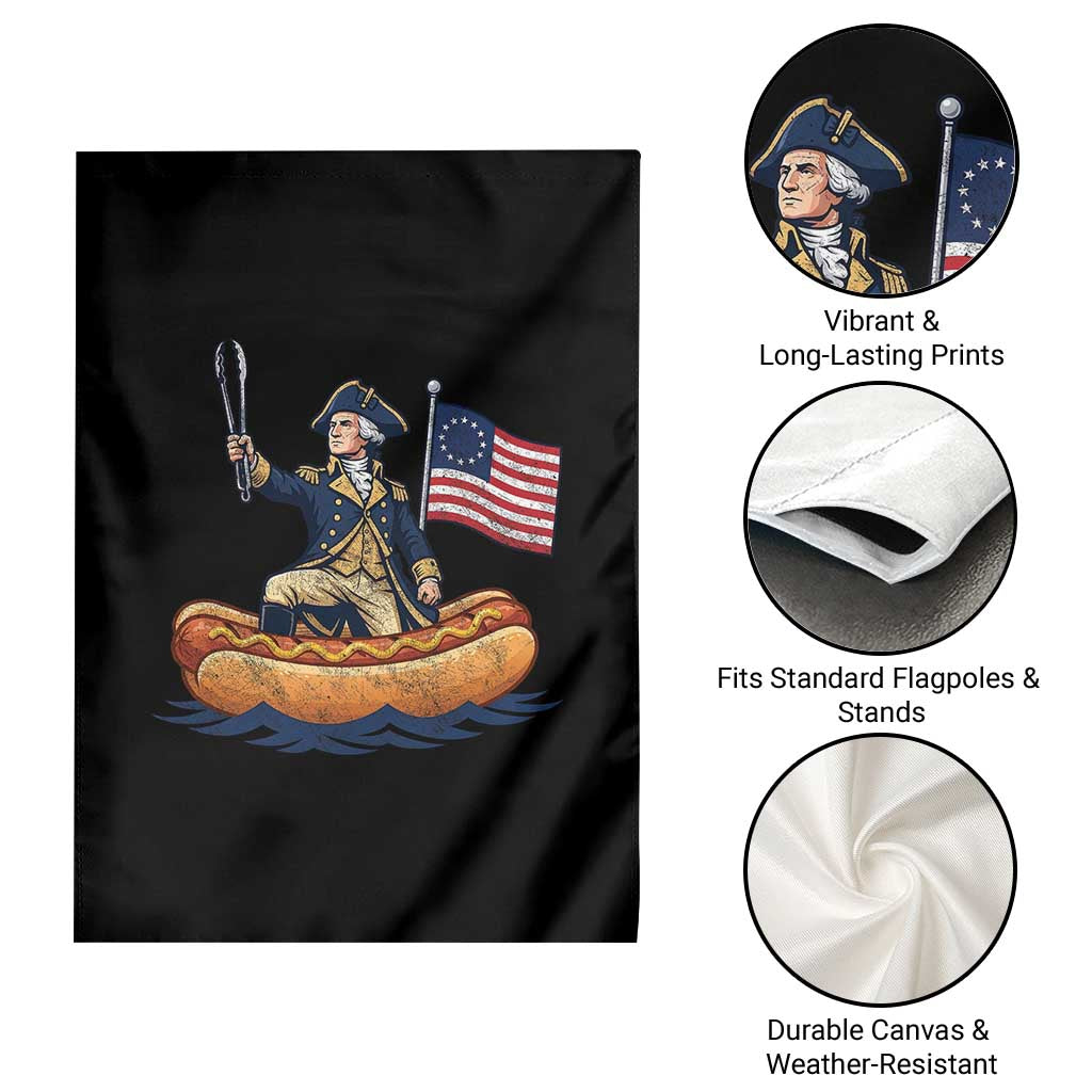 George Washington Crossing The Delaware on Hot Dog Boat Garden Flag Funny BBQ Party 4th of July Graphic