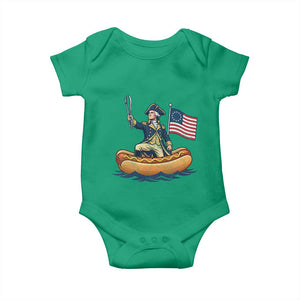 George Washington Crossing The Delaware on Hot Dog Boat Baby Onesie Funny BBQ Party 4th of July Graphic
