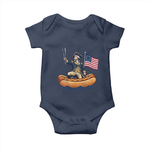 George Washington Crossing The Delaware on Hot Dog Boat Baby Onesie Funny BBQ Party 4th of July Graphic