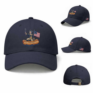 George Washington Crossing The Delaware on Hot Dog Boat Baseball Cap Funny BBQ Party 4th of July Graphic