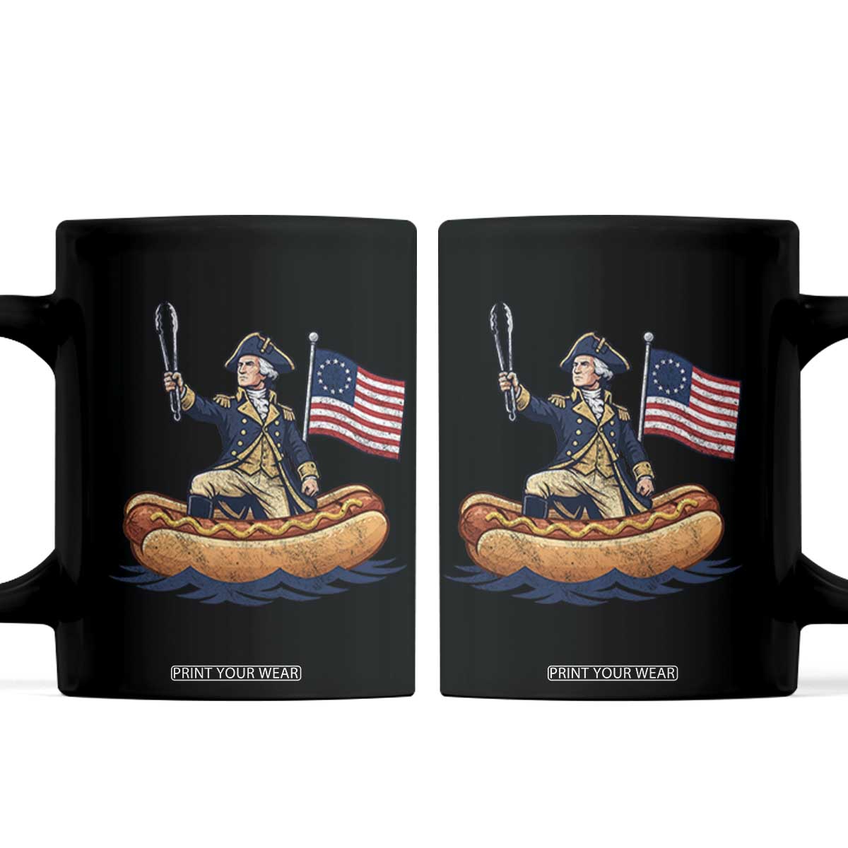 George Washington Crossing The Delaware on Hot Dog Boat Coffee Mug Funny BBQ Party 4th of July Graphic