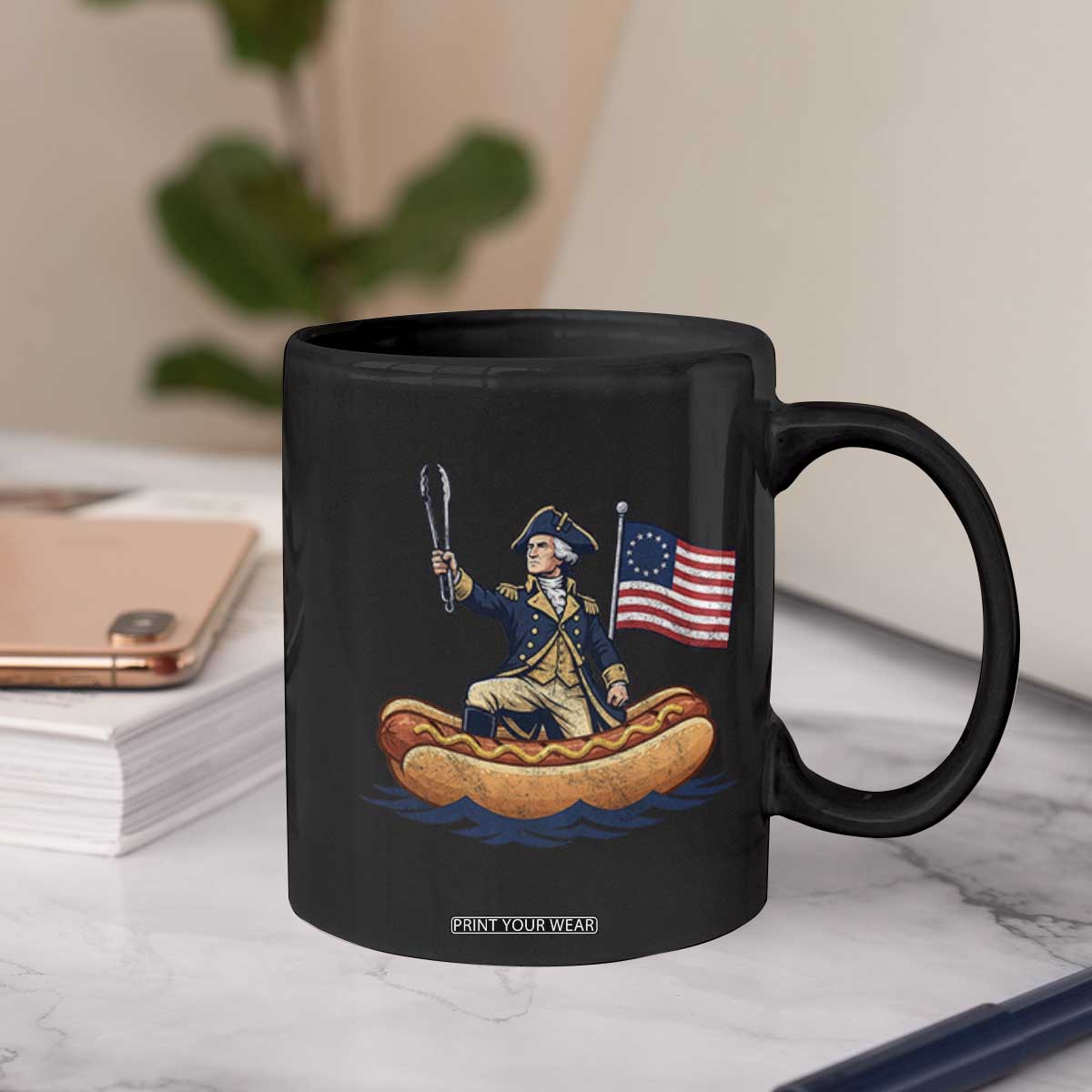 George Washington Crossing The Delaware on Hot Dog Boat Coffee Mug Funny BBQ Party 4th of July Graphic