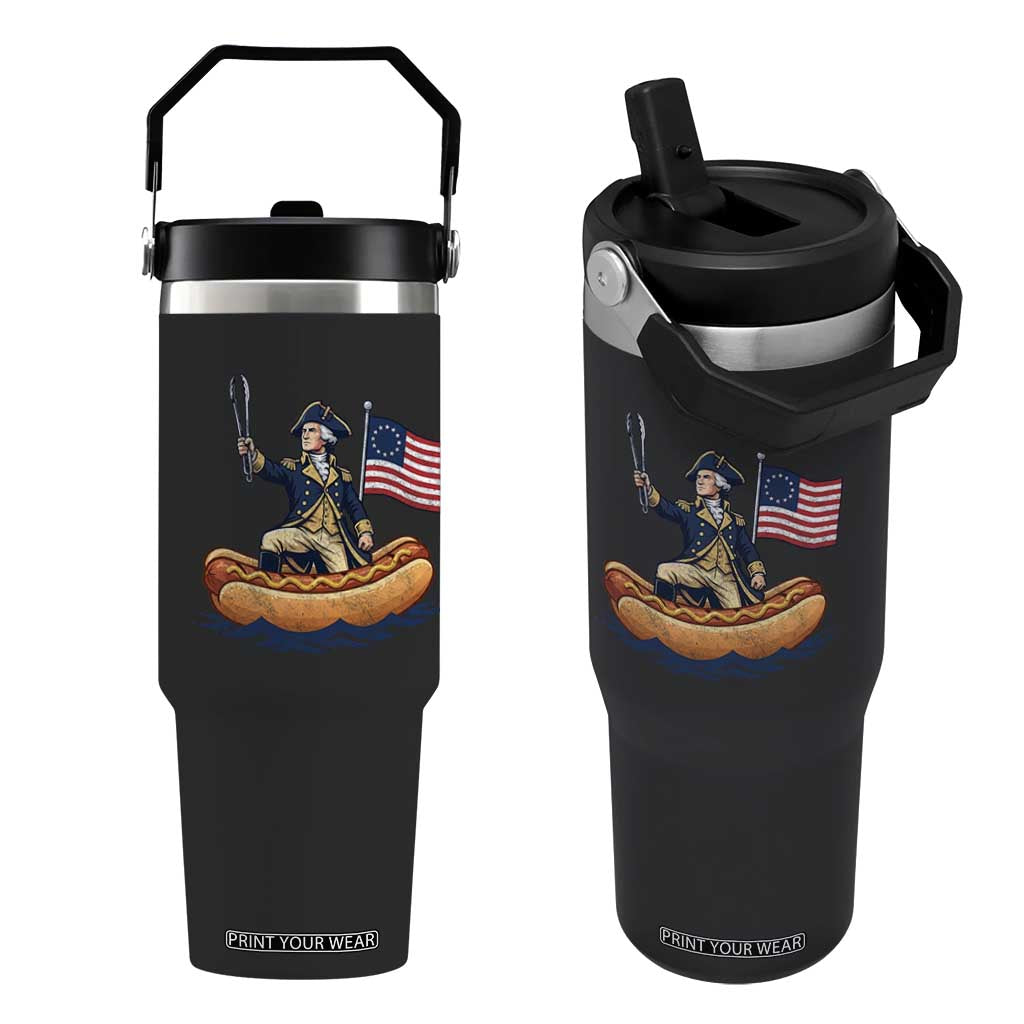 George Washington Crossing The Delaware on Hot Dog Boat Flip Straw Tumbler Funny BBQ Party 4th of July Graphic