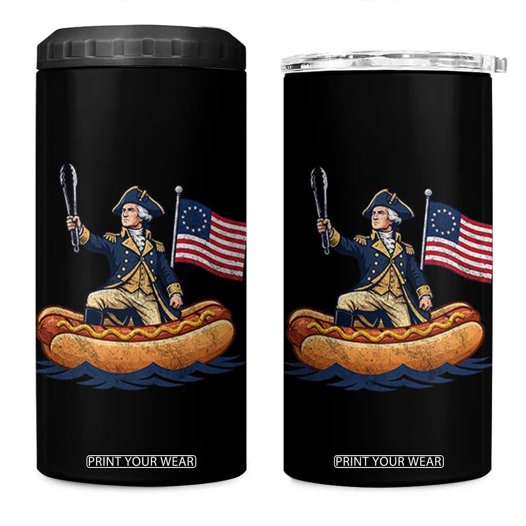 George Washington Crossing The Delaware on Hot Dog Boat 4 in 1 Can Cooler Tumbler Funny BBQ Party 4th of July Graphic