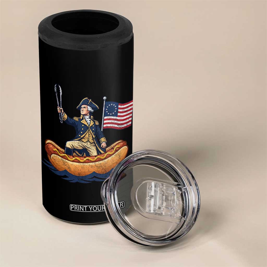 George Washington Crossing The Delaware on Hot Dog Boat 4 in 1 Can Cooler Tumbler Funny BBQ Party 4th of July Graphic