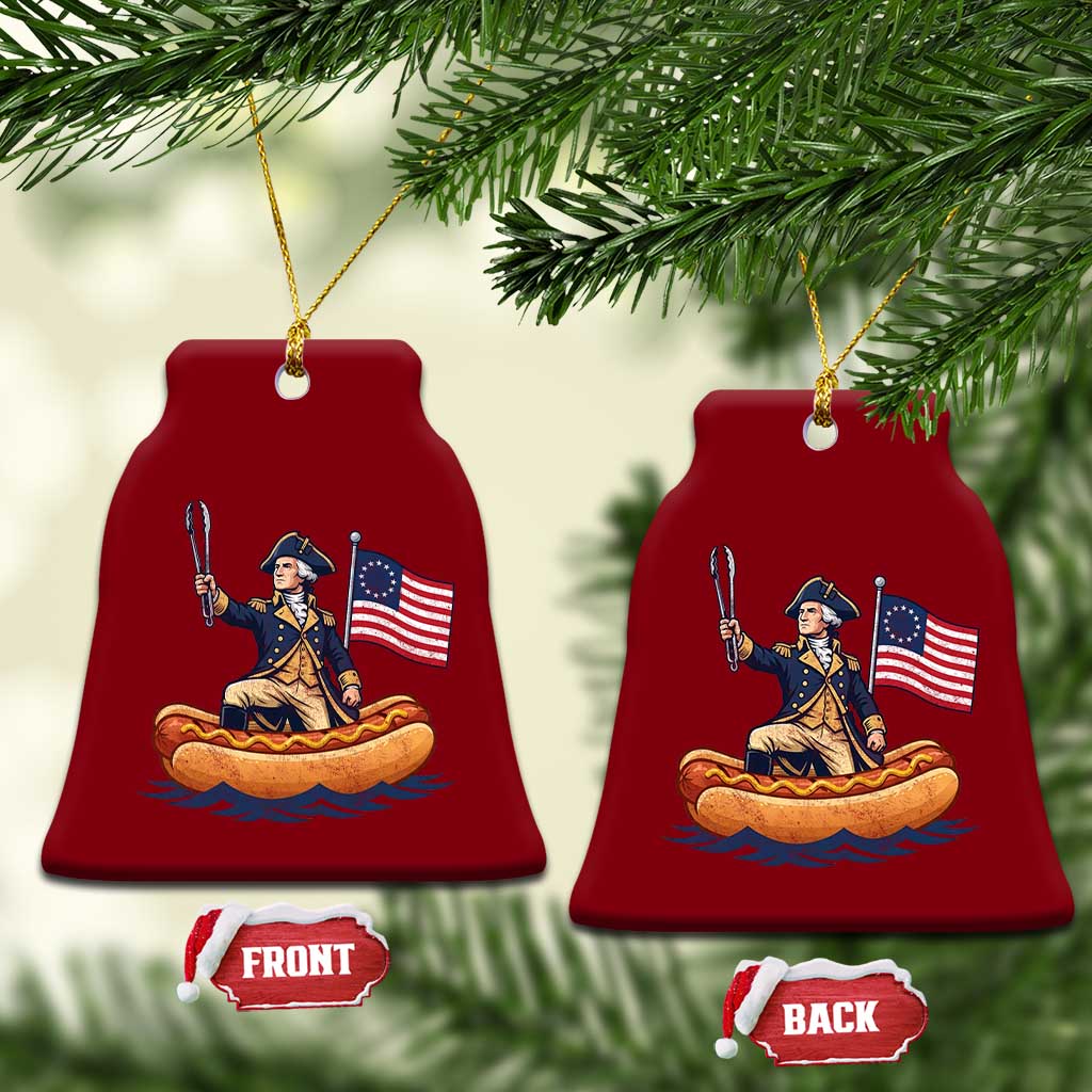 George Washington Crossing The Delaware on Hot Dog Boat Ceramic Ornament Funny BBQ Party 4th of July Graphic