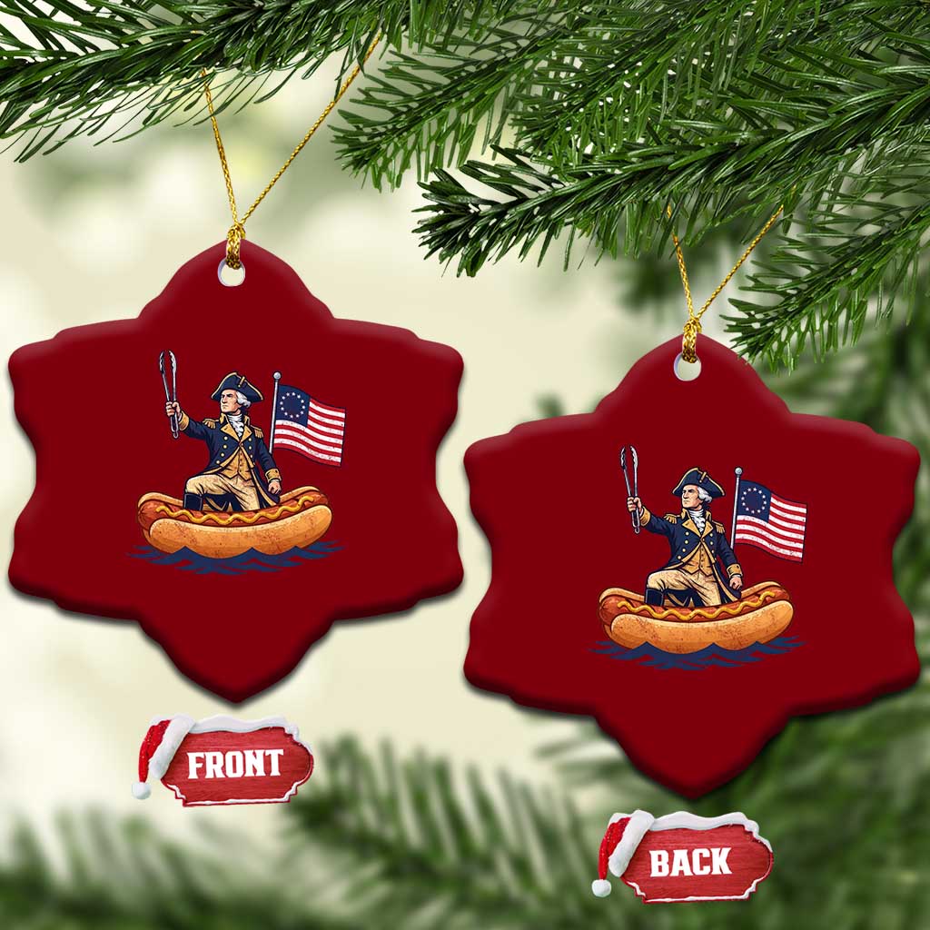 George Washington Crossing The Delaware on Hot Dog Boat Ceramic Ornament Funny BBQ Party 4th of July Graphic