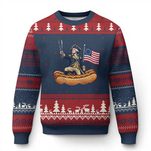 George Washington Crossing The Delaware on Hot Dog Boat Ugly Christmas Sweater Funny BBQ Party 4th of July Graphic