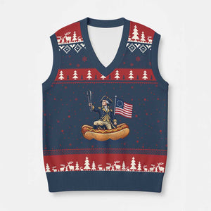 George Washington Crossing The Delaware on Hot Dog Boat V-Neck Knit Sweater Vest Funny BBQ Party 4th of July Graphic