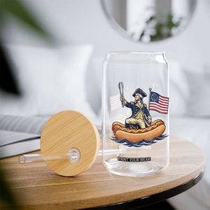 George Washington Crossing The Delaware on Hot Dog Boat Glass Can Funny BBQ Party 4th of July Graphic