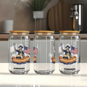 George Washington Crossing The Delaware on Hot Dog Boat Glass Can Funny BBQ Party 4th of July Graphic