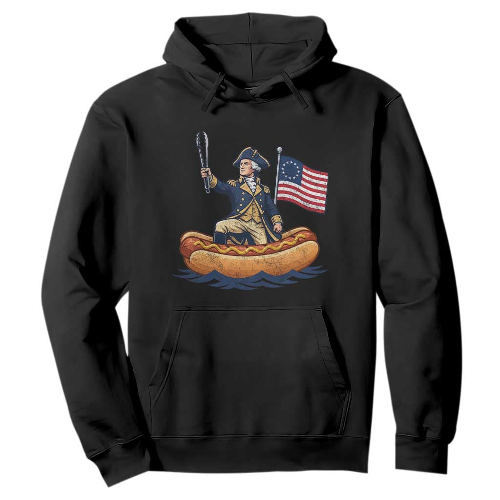 George Washington Crossing The Delaware on Hot Dog Boat Hoodie Funny BBQ Party 4th of July Graphic