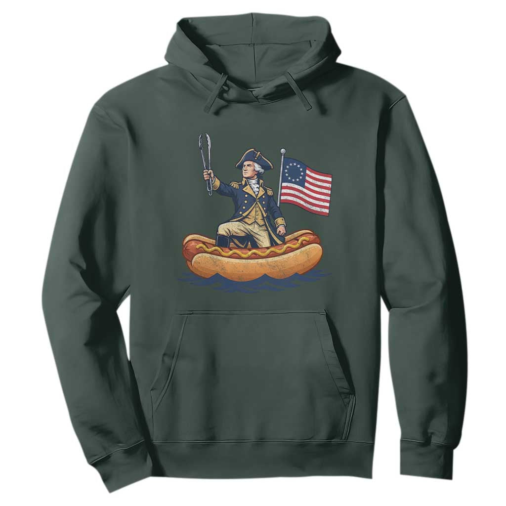 George Washington Crossing The Delaware on Hot Dog Boat Hoodie Funny BBQ Party 4th of July Graphic