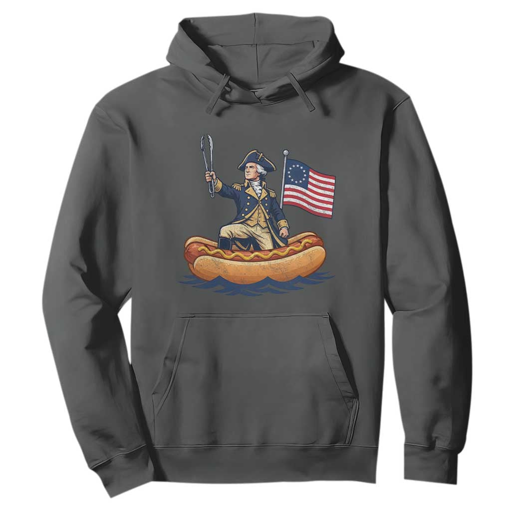 George Washington Crossing The Delaware on Hot Dog Boat Hoodie Funny BBQ Party 4th of July Graphic