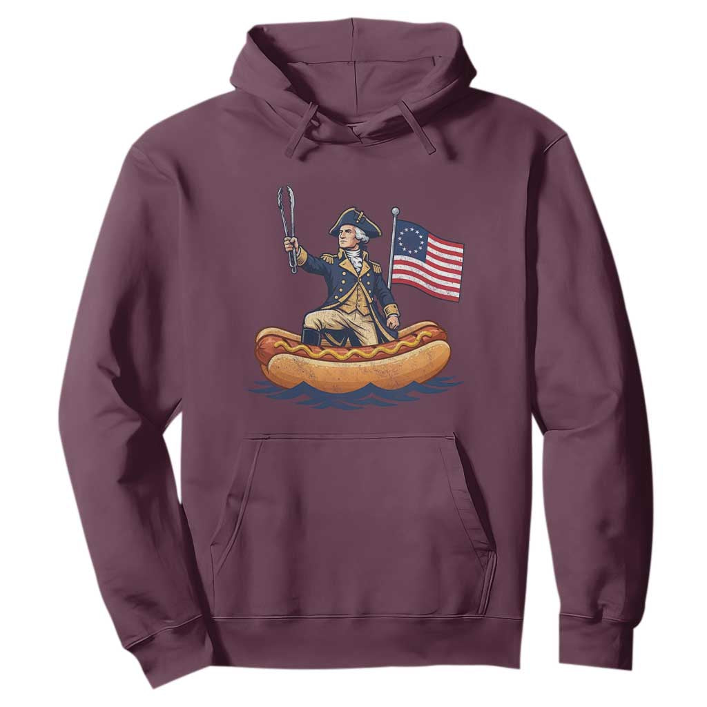 George Washington Crossing The Delaware on Hot Dog Boat Hoodie Funny BBQ Party 4th of July Graphic