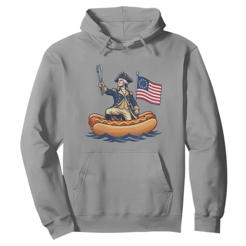 George Washington Crossing The Delaware on Hot Dog Boat Hoodie Funny BBQ Party 4th of July Graphic