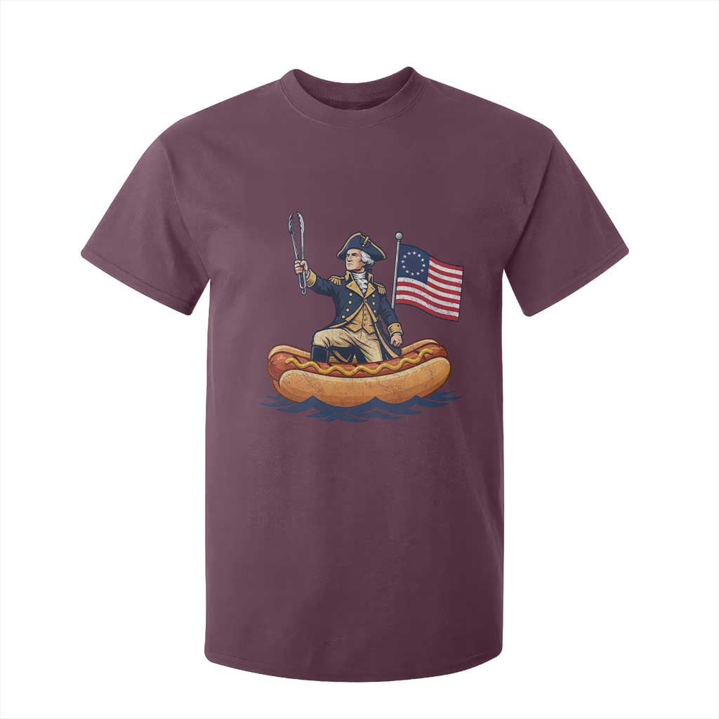 George Washington Crossing The Delaware on Hot Dog Boat T Shirt For Kid Funny BBQ Party 4th of July Graphic