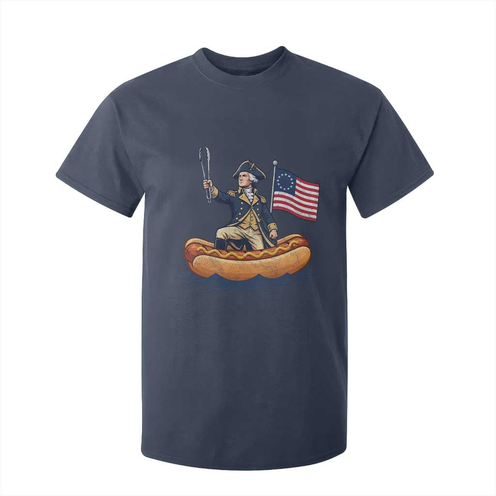 George Washington Crossing The Delaware on Hot Dog Boat T Shirt For Kid Funny BBQ Party 4th of July Graphic