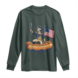 George Washington Crossing The Delaware on Hot Dog Boat Long Sleeve Shirt Funny BBQ Party 4th of July Graphic