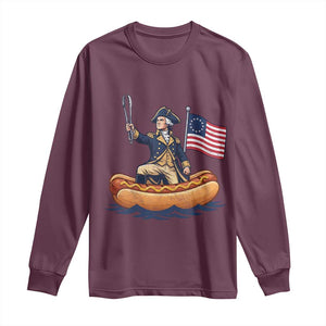 George Washington Crossing The Delaware on Hot Dog Boat Long Sleeve Shirt Funny BBQ Party 4th of July Graphic