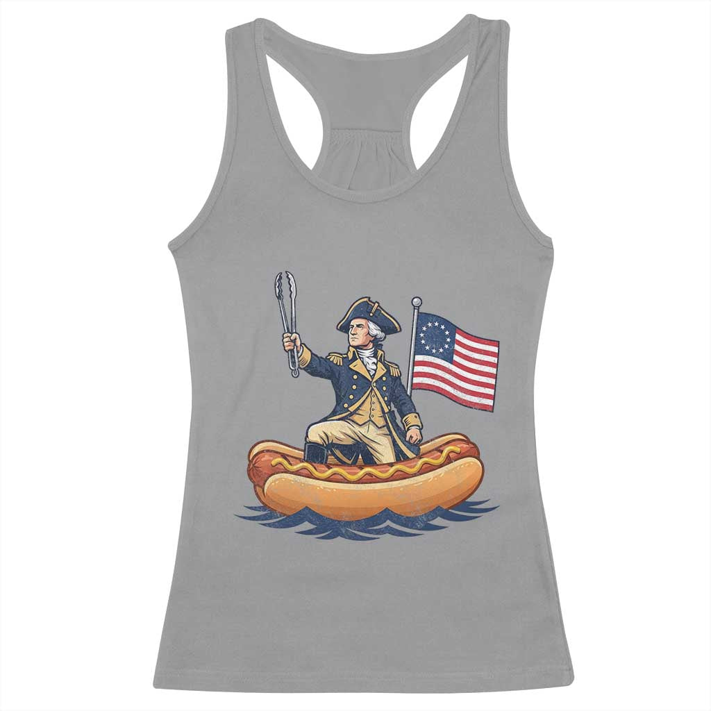George Washington Crossing The Delaware on Hot Dog Boat Racerback Tank Top Funny BBQ Party 4th of July Graphic