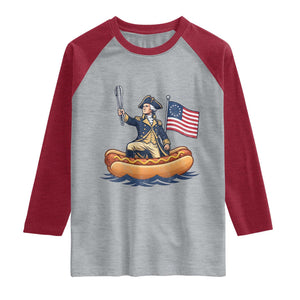 George Washington Crossing The Delaware on Hot Dog Boat Raglan Shirt Funny BBQ Party 4th of July Graphic