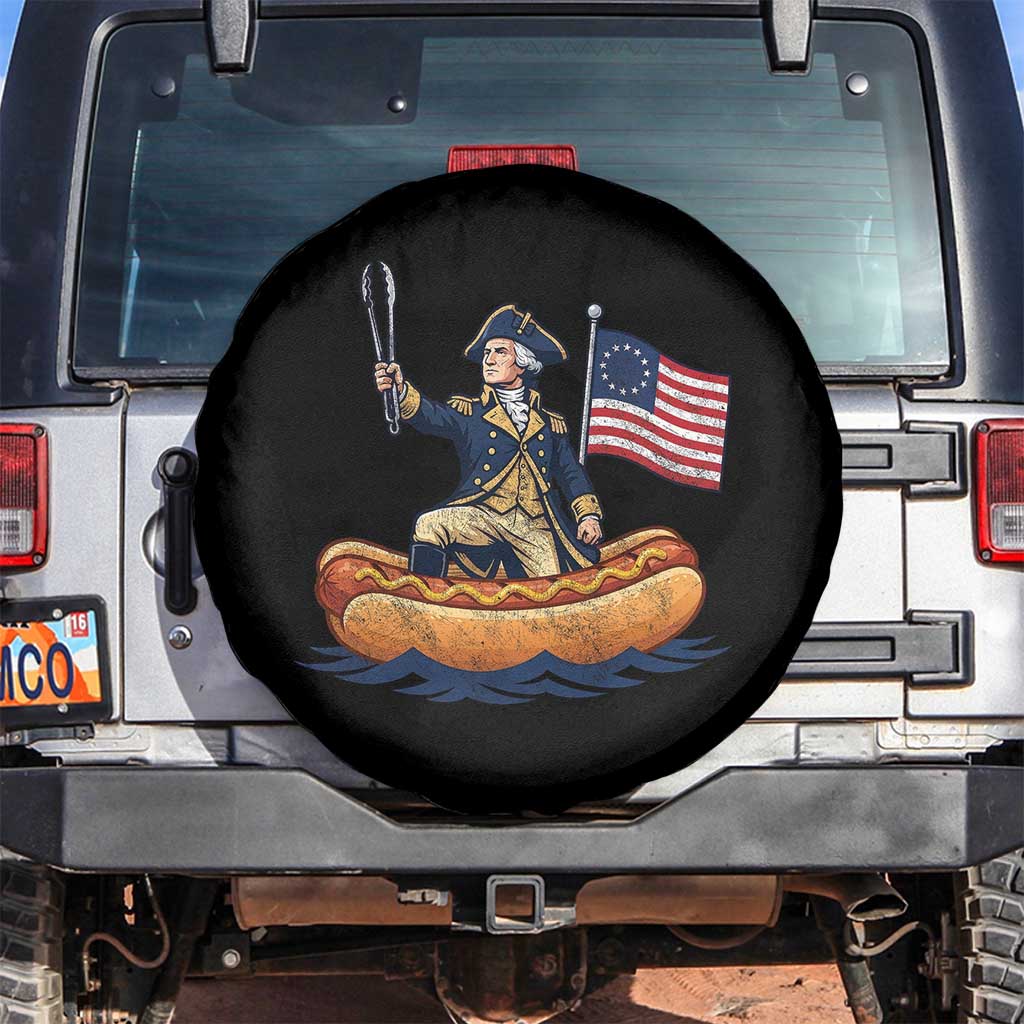 George Washington Crossing The Delaware on Hot Dog Boat Spare Tire Cover Funny BBQ Party 4th of July Graphic