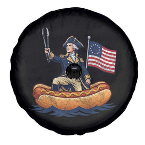 George Washington Crossing The Delaware on Hot Dog Boat Spare Tire Cover Funny BBQ Party 4th of July Graphic