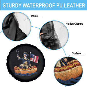 George Washington Crossing The Delaware on Hot Dog Boat Spare Tire Cover Funny BBQ Party 4th of July Graphic