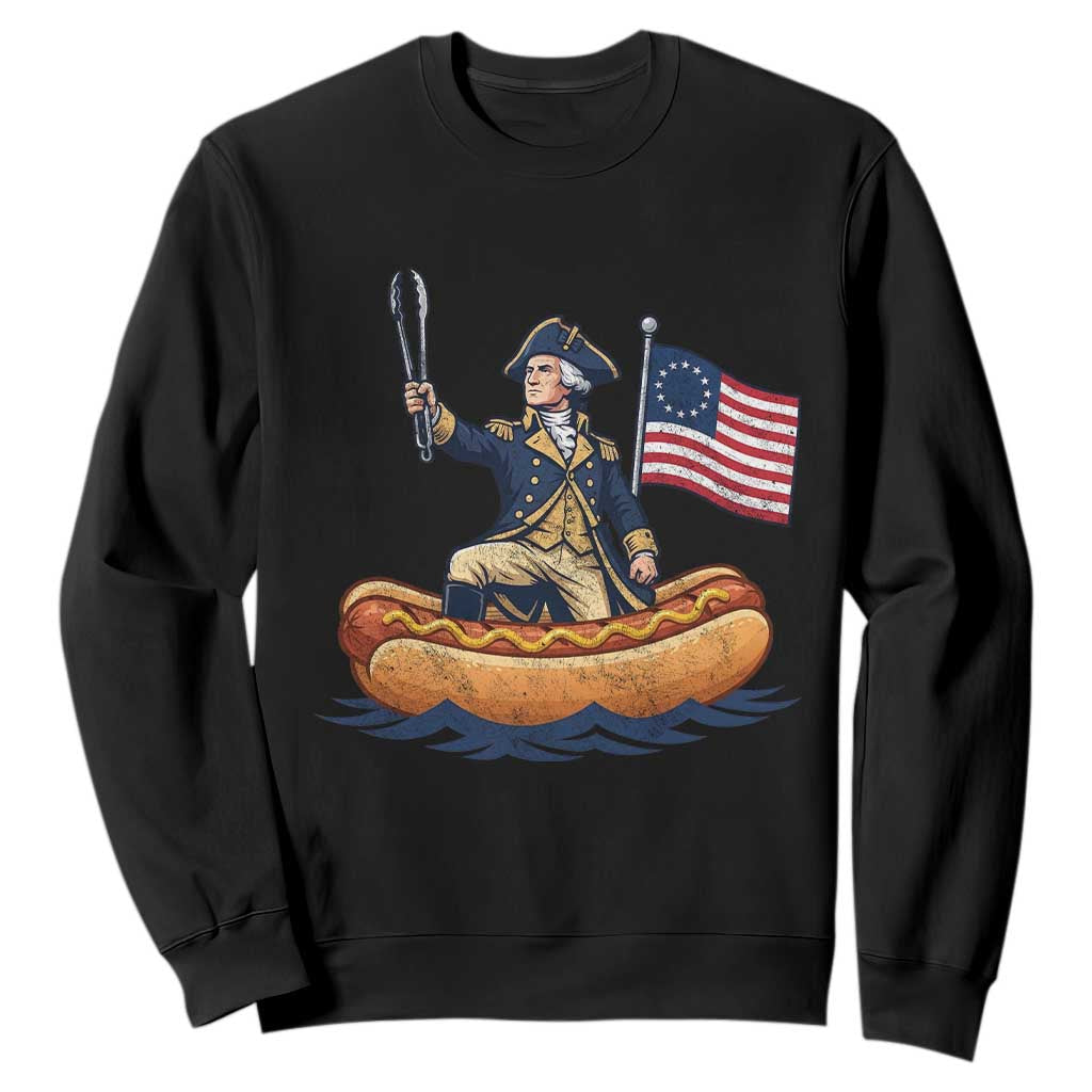 George Washington Crossing The Delaware on Hot Dog Boat Sweatshirt Funny BBQ Party 4th of July Graphic