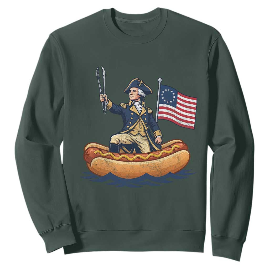 George Washington Crossing The Delaware on Hot Dog Boat Sweatshirt Funny BBQ Party 4th of July Graphic