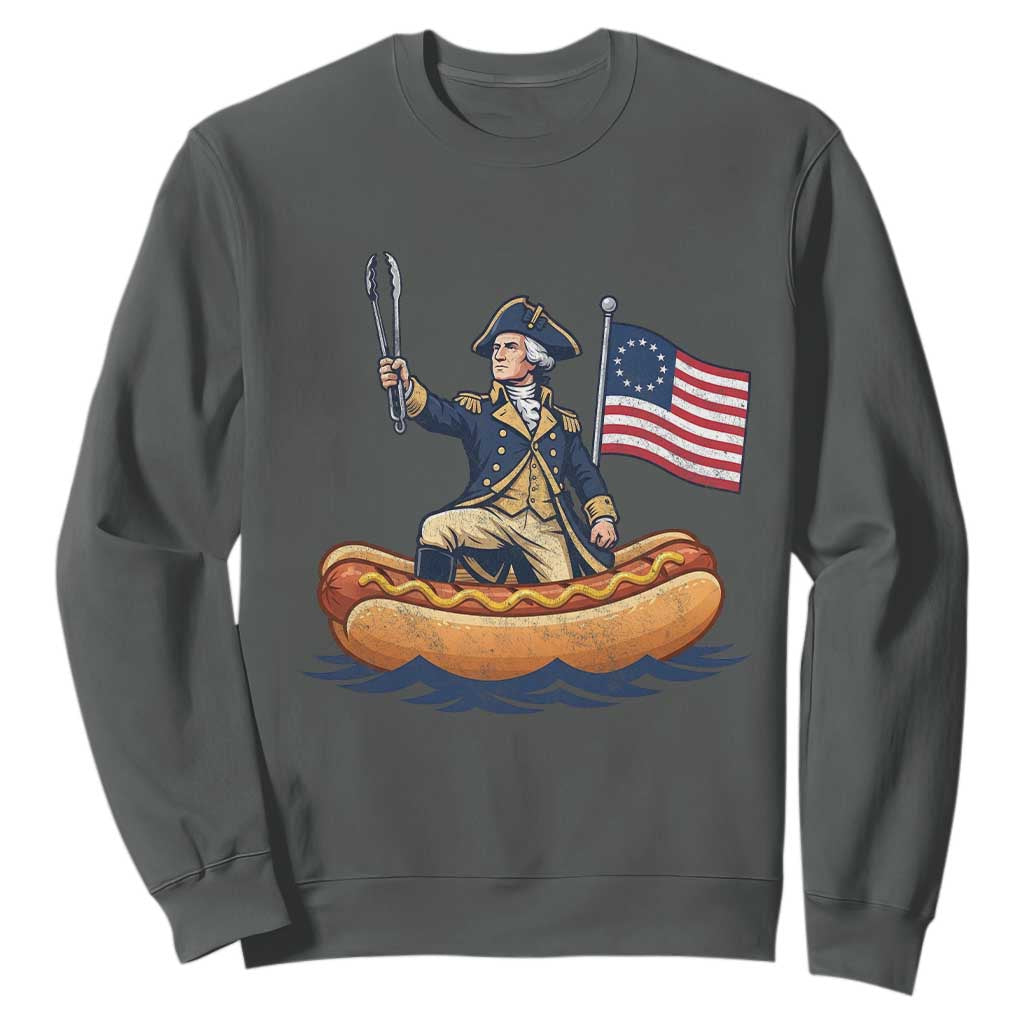 George Washington Crossing The Delaware on Hot Dog Boat Sweatshirt Funny BBQ Party 4th of July Graphic