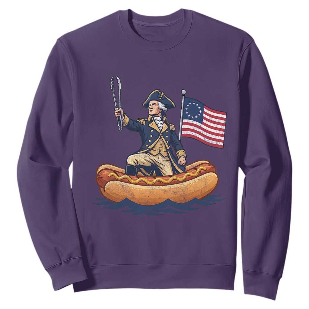 George Washington Crossing The Delaware on Hot Dog Boat Sweatshirt Funny BBQ Party 4th of July Graphic