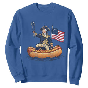 George Washington Crossing The Delaware on Hot Dog Boat Sweatshirt Funny BBQ Party 4th of July Graphic