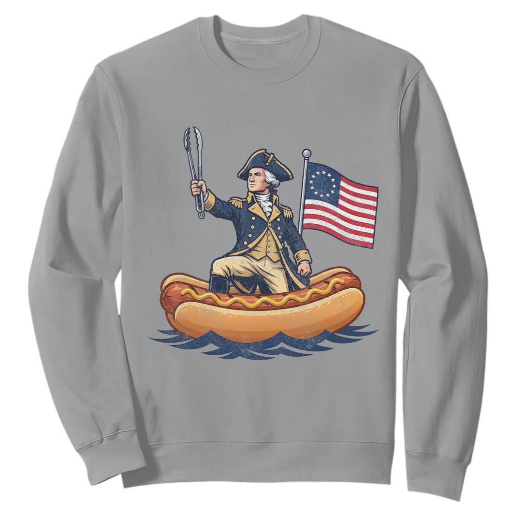 George Washington Crossing The Delaware on Hot Dog Boat Sweatshirt Funny BBQ Party 4th of July Graphic