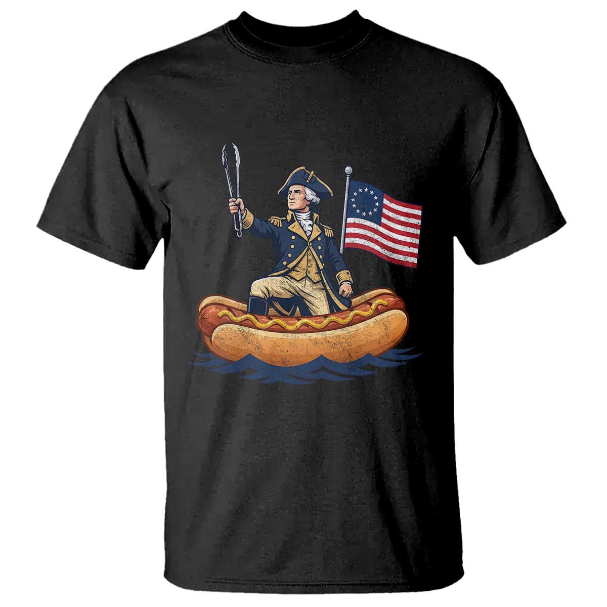 George Washington Crossing The Delaware on Hot Dog Boat T Shirt Funny BBQ Party 4th of July Graphic