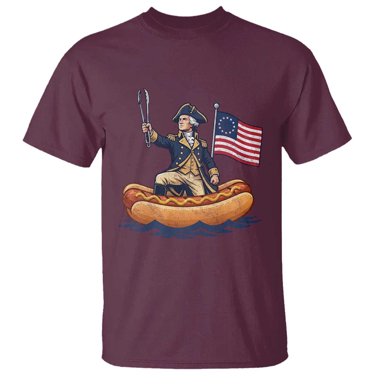 George Washington Crossing The Delaware on Hot Dog Boat T Shirt Funny BBQ Party 4th of July Graphic