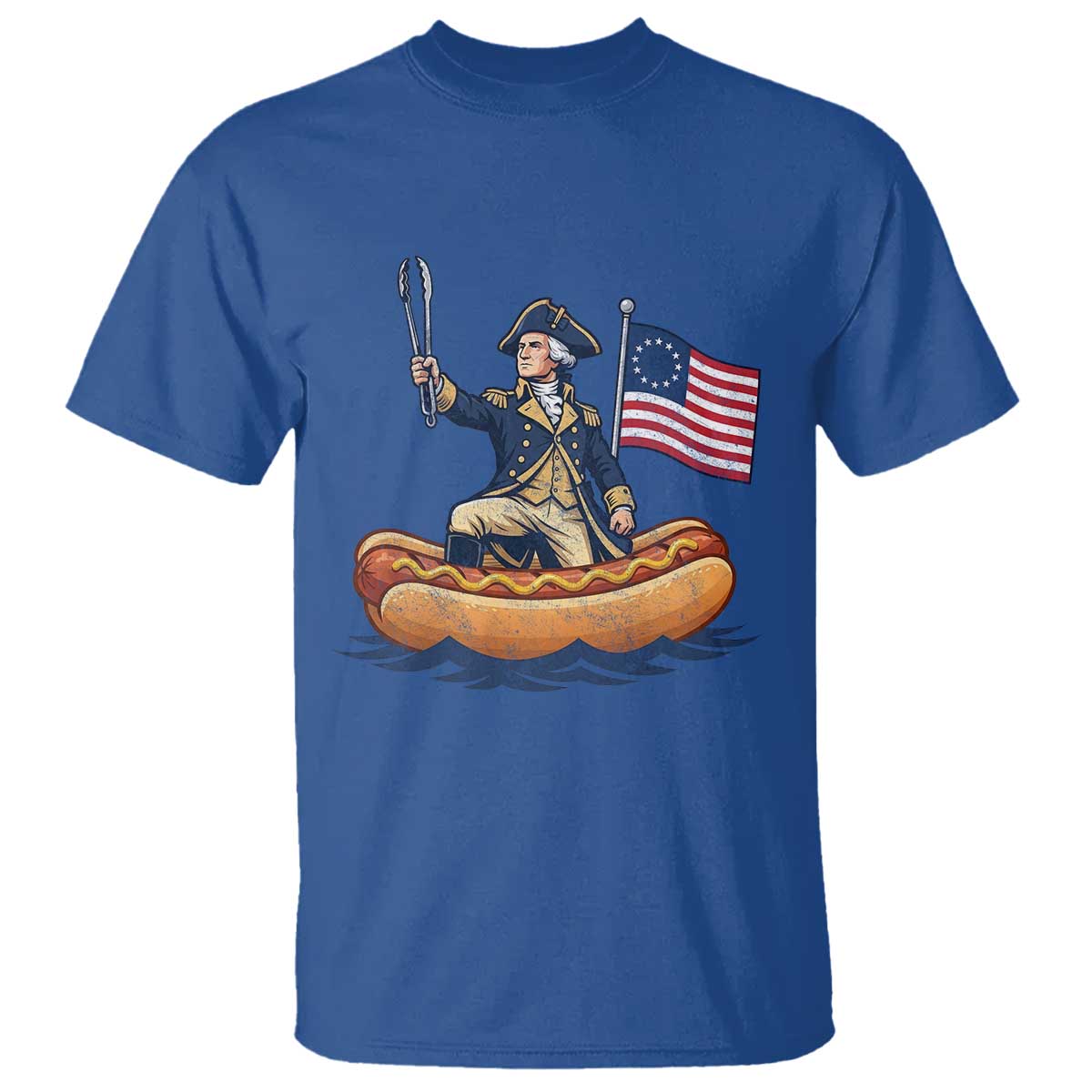 George Washington Crossing The Delaware on Hot Dog Boat T Shirt Funny BBQ Party 4th of July Graphic