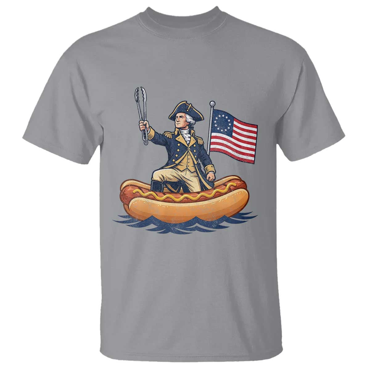 George Washington Crossing The Delaware on Hot Dog Boat T Shirt Funny BBQ Party 4th of July Graphic