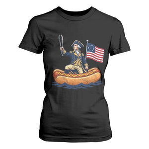 George Washington Crossing The Delaware on Hot Dog Boat T Shirt For Women Funny BBQ Party 4th of July Graphic