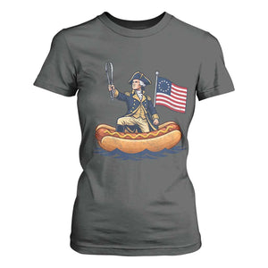 George Washington Crossing The Delaware on Hot Dog Boat T Shirt For Women Funny BBQ Party 4th of July Graphic