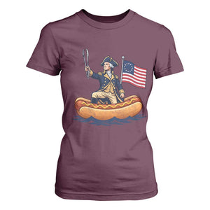 George Washington Crossing The Delaware on Hot Dog Boat T Shirt For Women Funny BBQ Party 4th of July Graphic