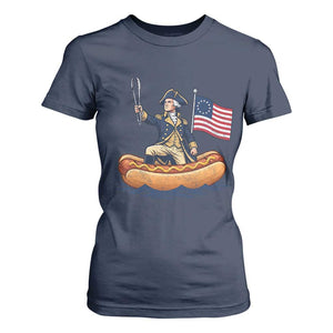 George Washington Crossing The Delaware on Hot Dog Boat T Shirt For Women Funny BBQ Party 4th of July Graphic